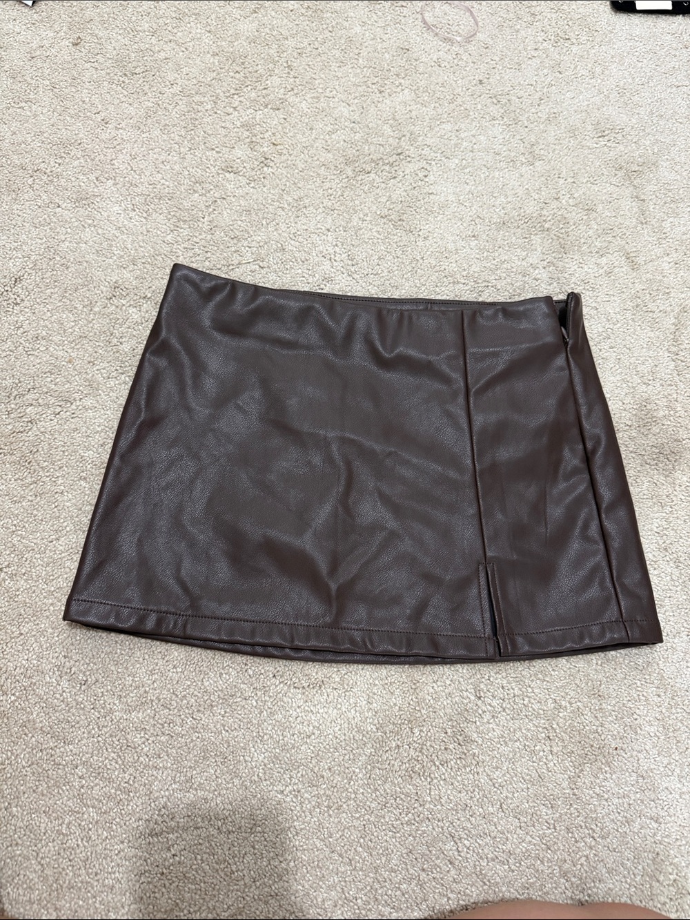Faux Leather Mini Skirt in Dark Brown